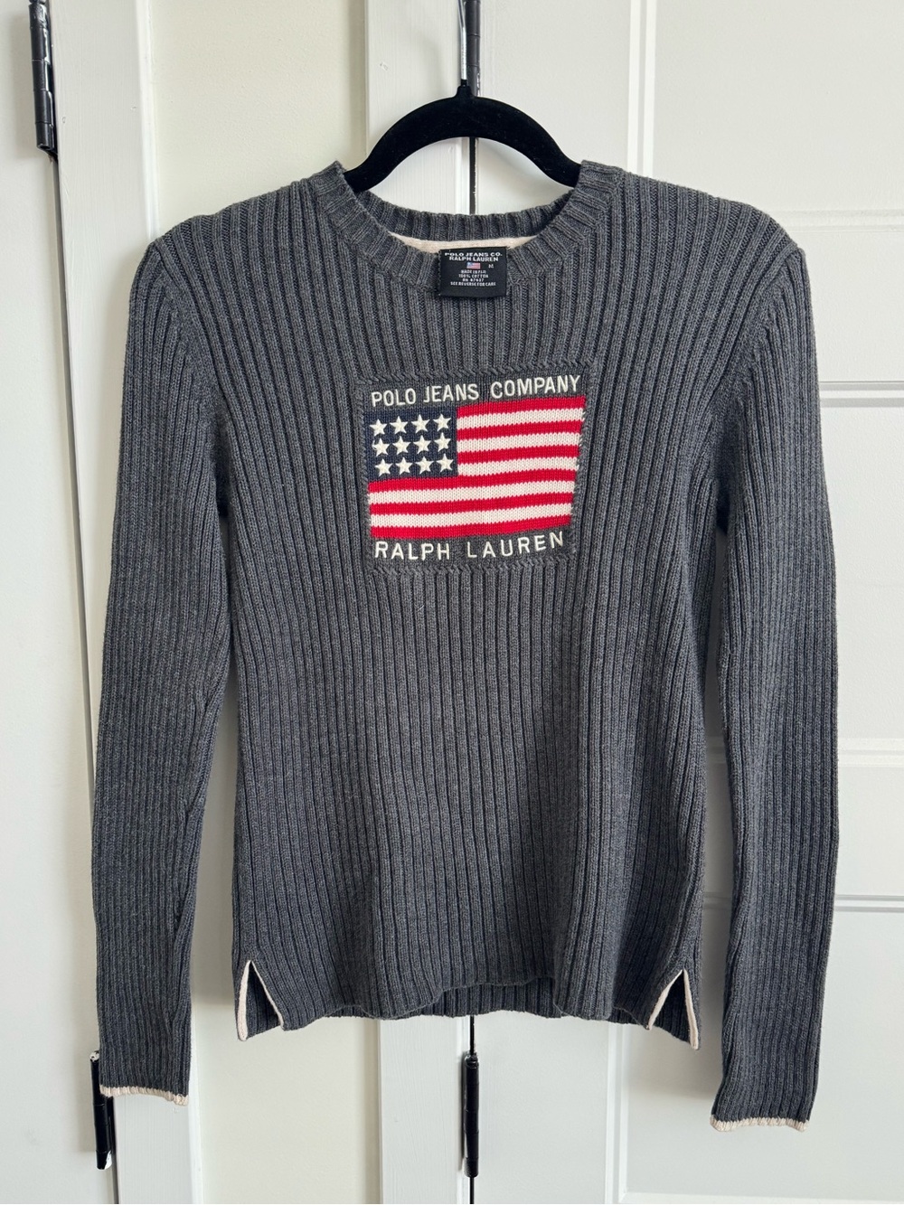 Ralph Lauren Polo Jeans Co Vintage 90s Flag of America L/S Cotton Knit Sweater